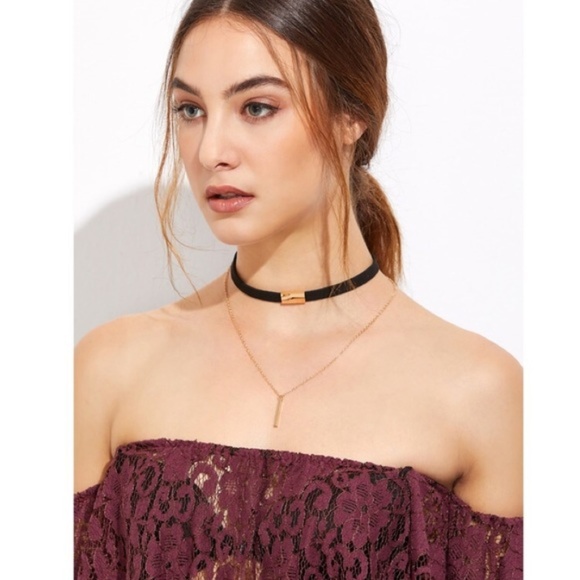 Gold  Bar Choker Bar Pendant Necklace - Picture 2 of 2